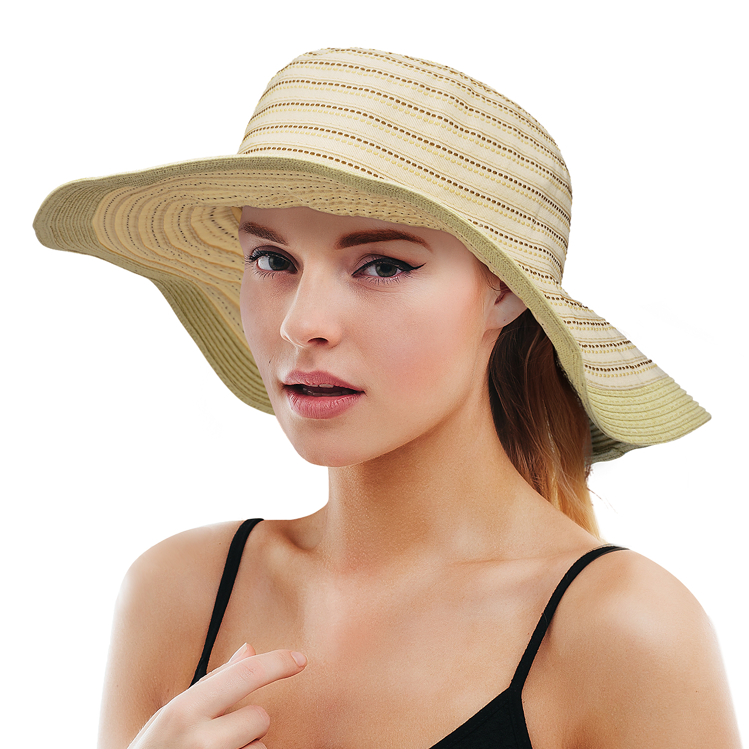 US Women's Summer Bow Large Floppy Folding Wide Brim Cap Sun Straw